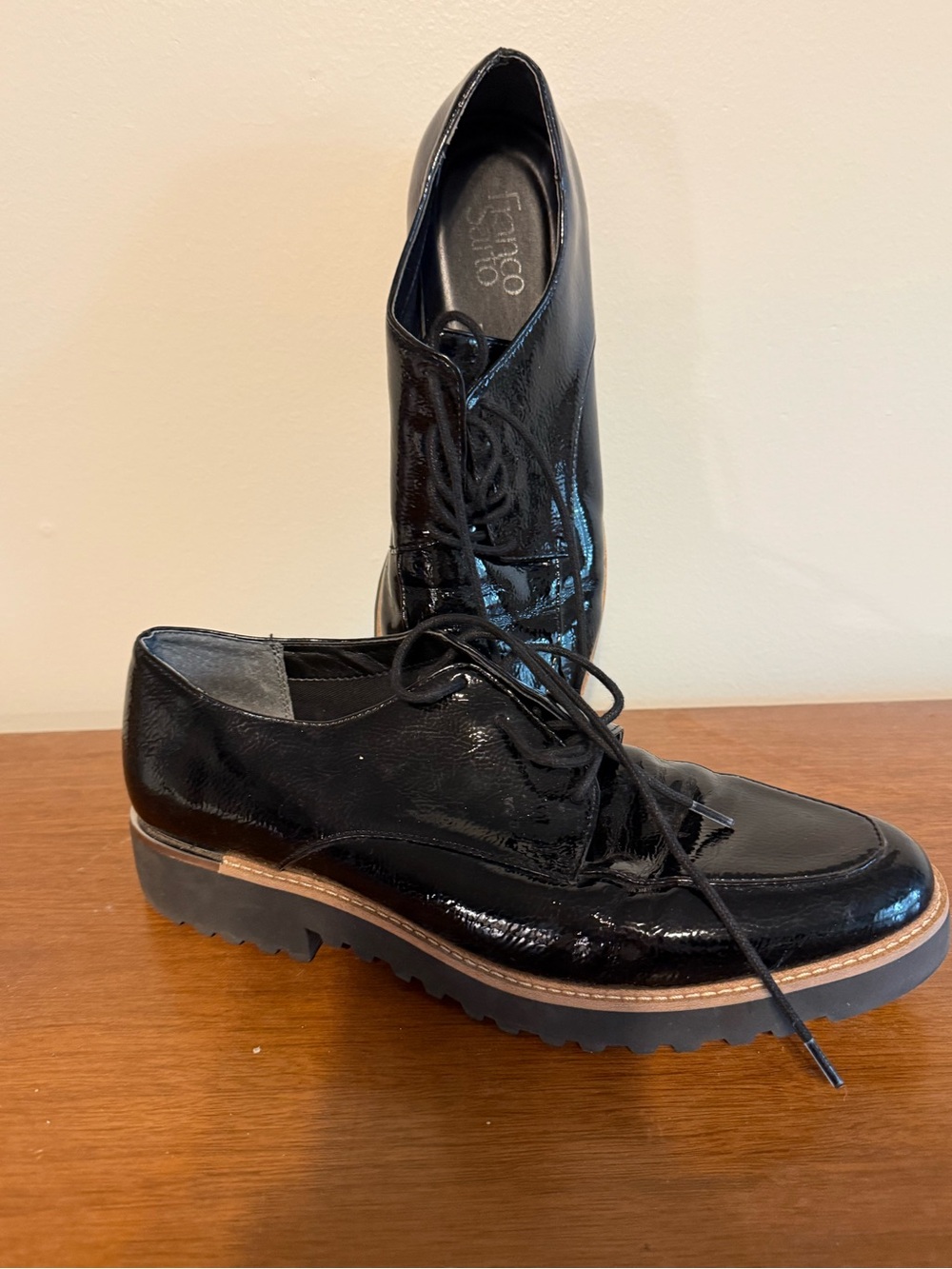 Franco Sarto Black Patent Lace-Up Platform Derby Shoes